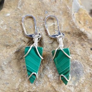 Malachite wire wrapped earrings